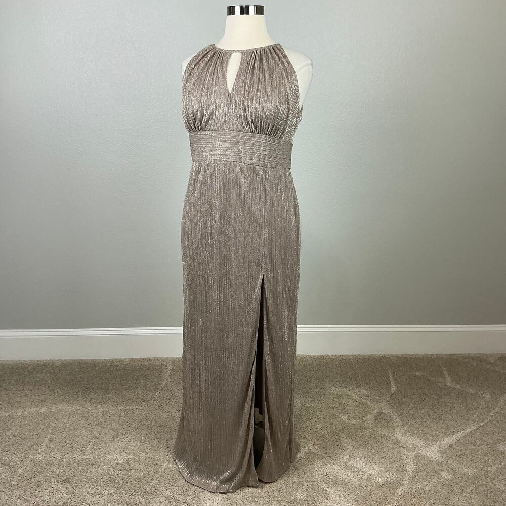 R&M Richards Metallic Halter Long Column Evening Gown Gold Size 18 Dress - Picture 5 of 12